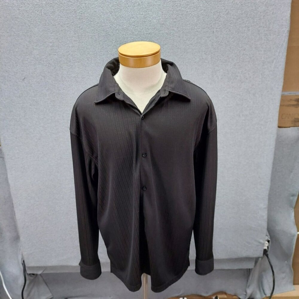 Linea Dome Mens Button Up Shirt Black Size Large Long Sleeve Black Stripes